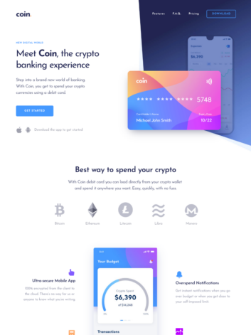 A website design for a cryptocurrency exchange.